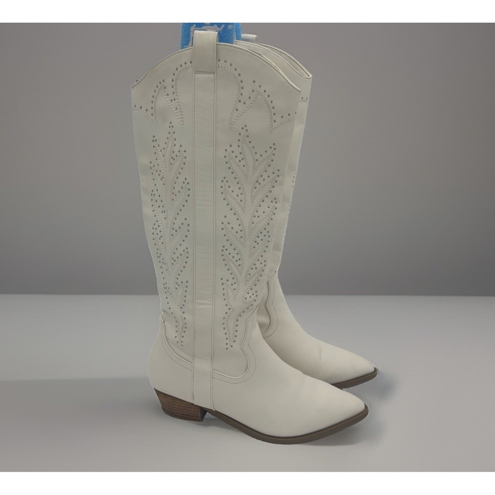 Dolce Vita DV Ivory Western Boots Women's 9 Rhinestone Knee High Cowboy Boots